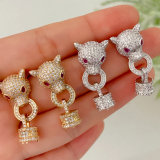 Pave leopard head earrings