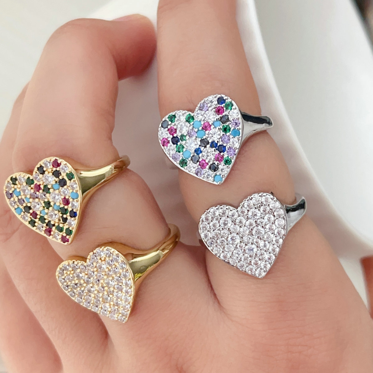 Pave cz heart ring