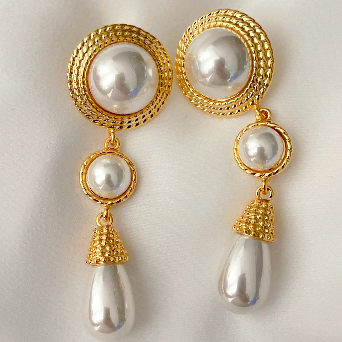 Long glass pearl dangle earrings