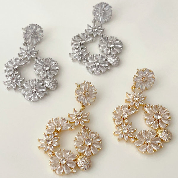 Pave cz flower earrings