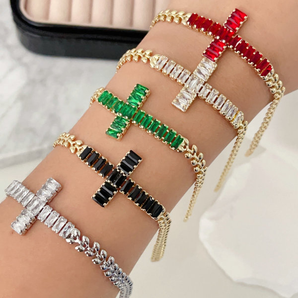 Pave zircon cross bracelet