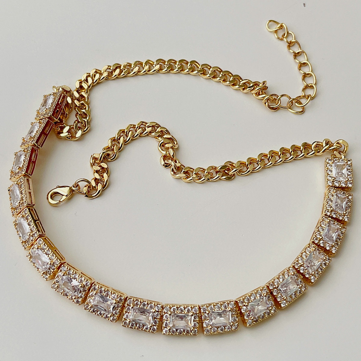 Pave square chain necklace