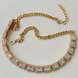 Pave square chain necklace