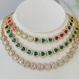 Pave cz heart chain necklace