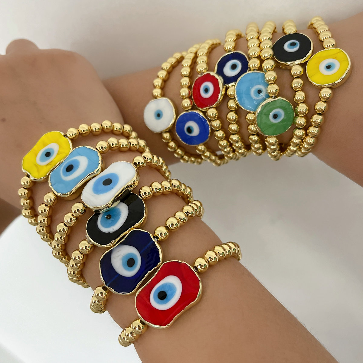 Gold plated round / square bead elastic bracelet