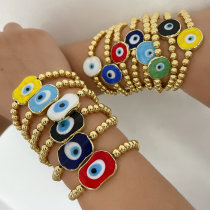 Gold plated round / square bead elastic bracelet