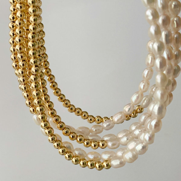 Half bead half pearl necklace