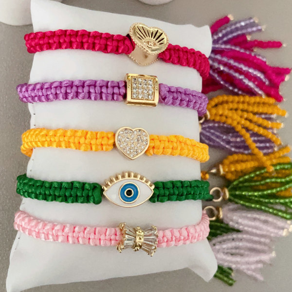 pave cz bead weave bracelet with chinese crystal tassel