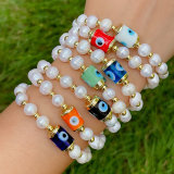 Pearl evil eye elastic bracelet