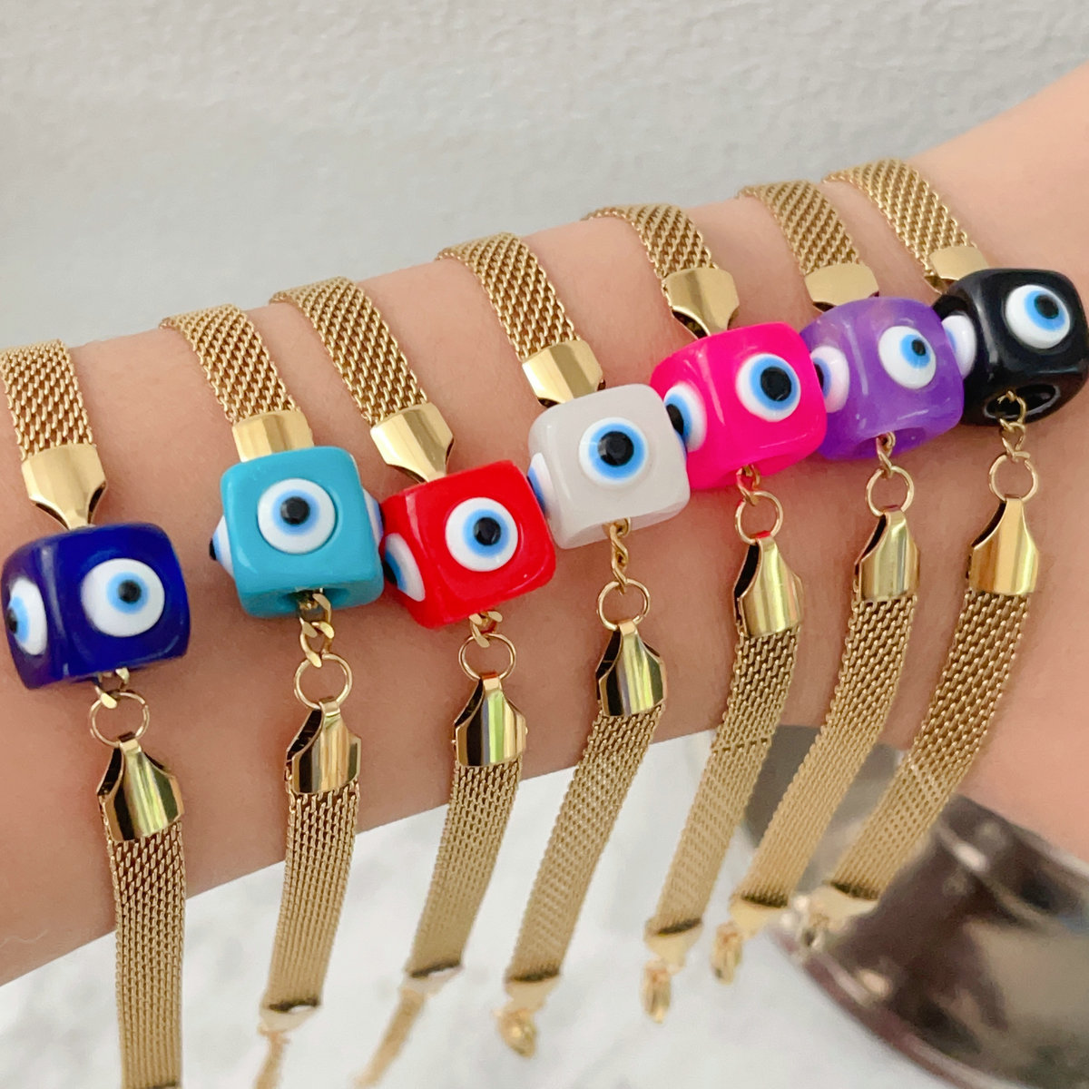 plastic eye bead stainless steel bracelet