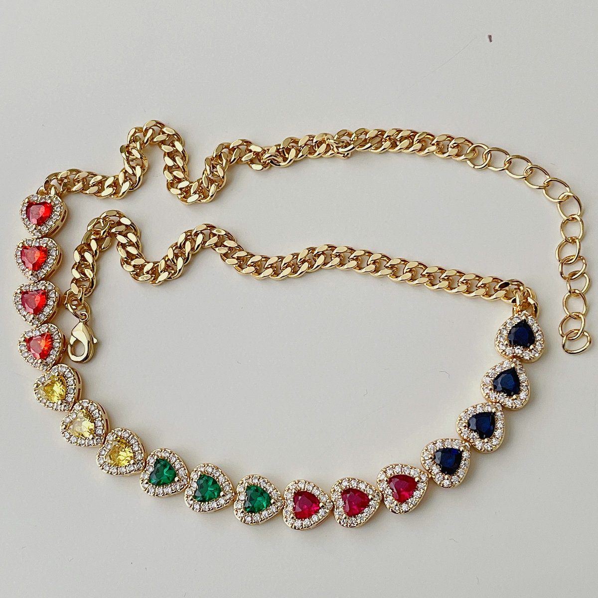 Pave cz heart chain necklace