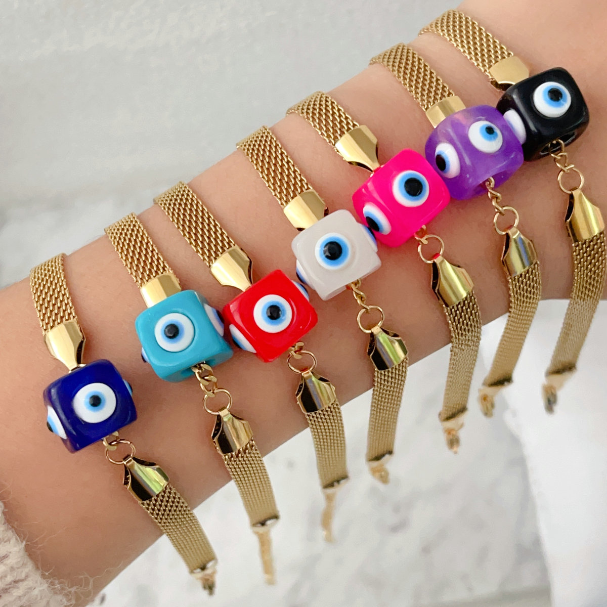 plastic eye bead stainless steel bracelet