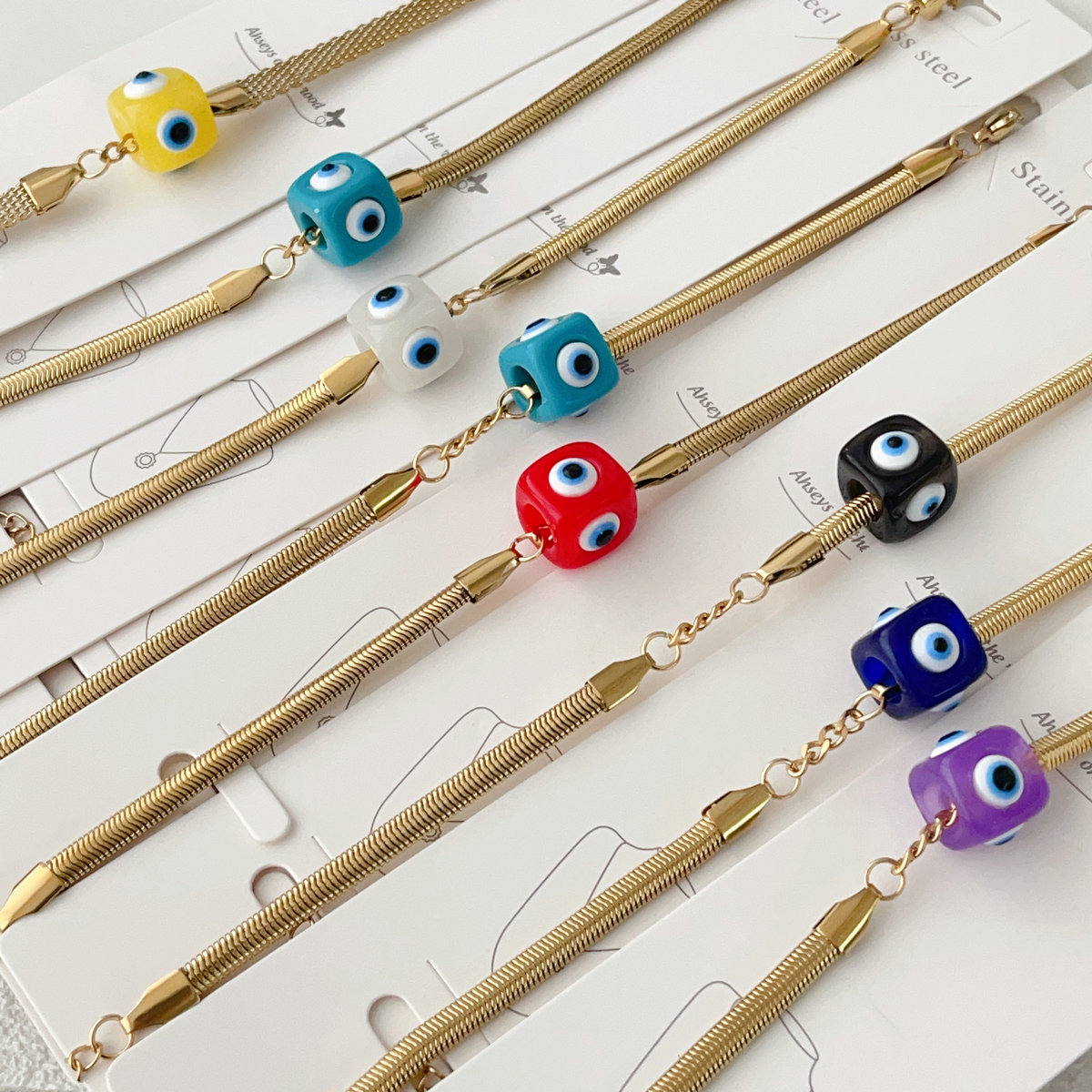 plastic eye bead stainless steel bracelet