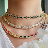 Pave square chain necklace