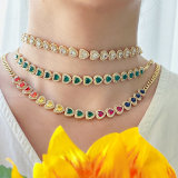 Pave cz heart chain necklace