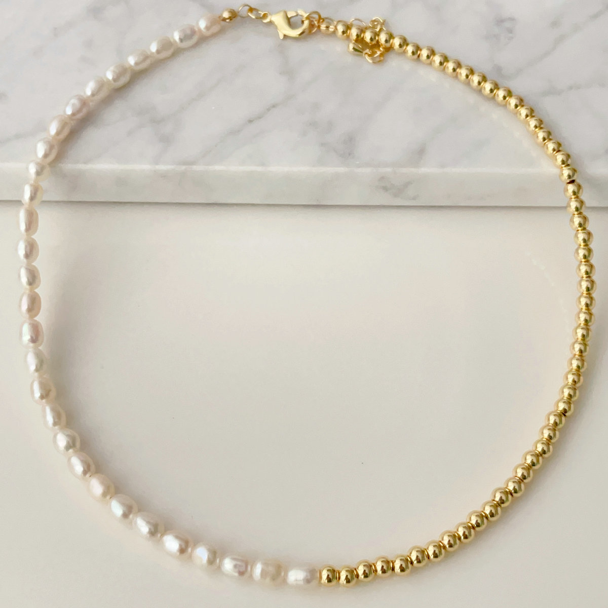 Half bead half pearl necklace