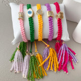 pave cz bead weave bracelet with chinese crystal tassel