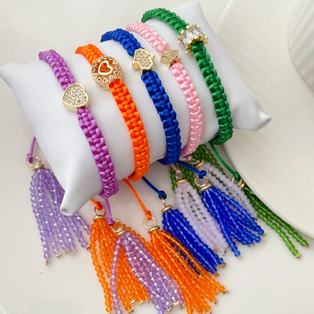 pave cz bead weave bracelet with chinese crystal tassel