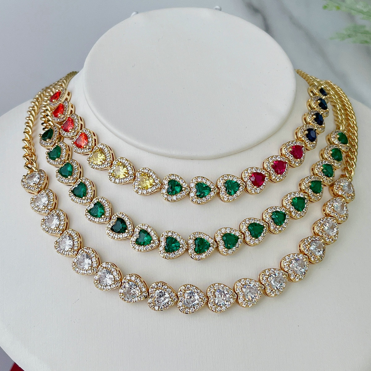 Pave cz heart chain necklace