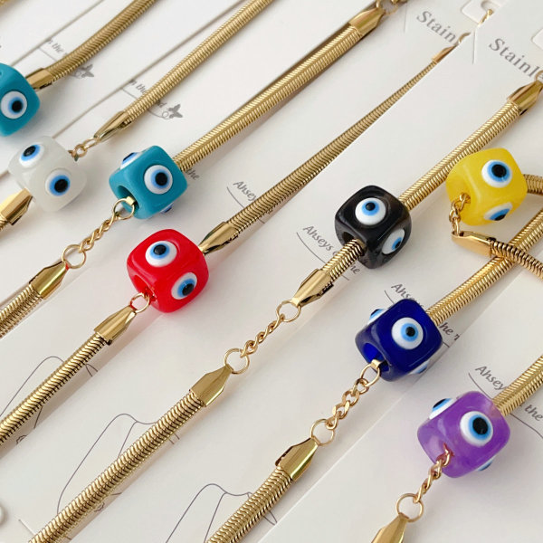 plastic eye bead stainless steel bracelet