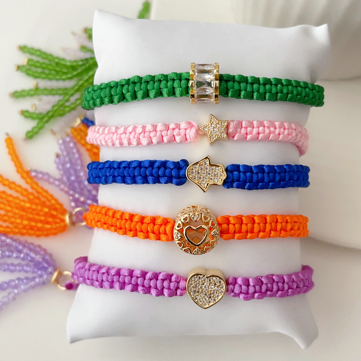 pave cz bead weave bracelet with chinese crystal tassel
