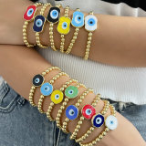 Gold plated round / square bead elastic bracelet