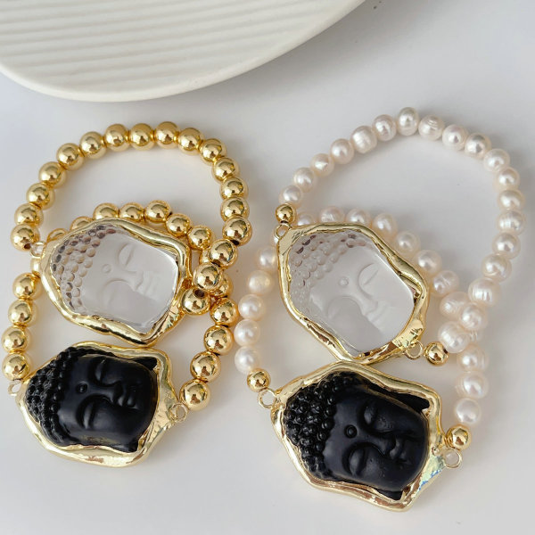 Gold ball / pearl buddha bracelet