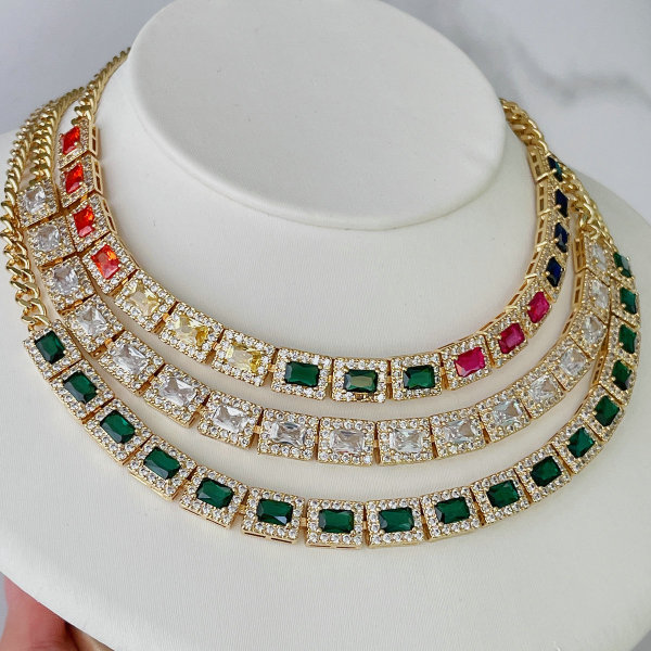 Pave square chain necklace