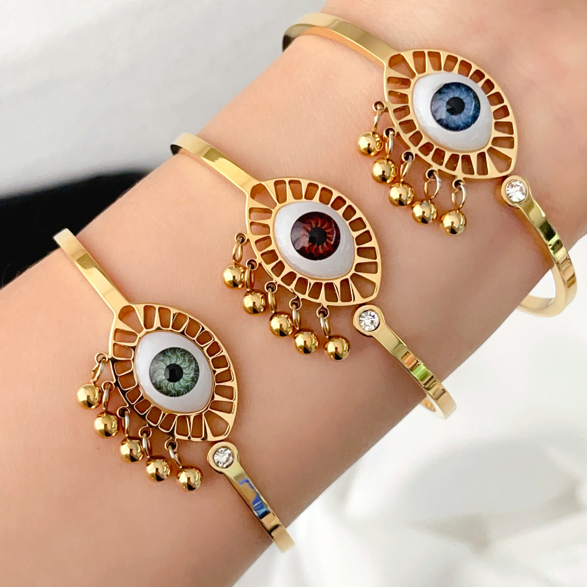 Stainless steel evil eye bangle