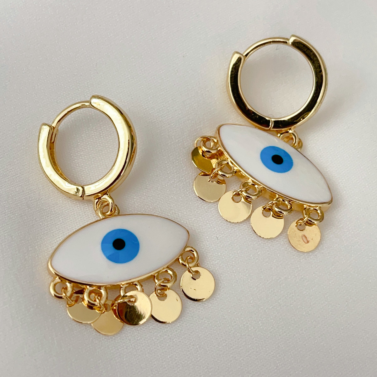 Enamel white evil eye earrings