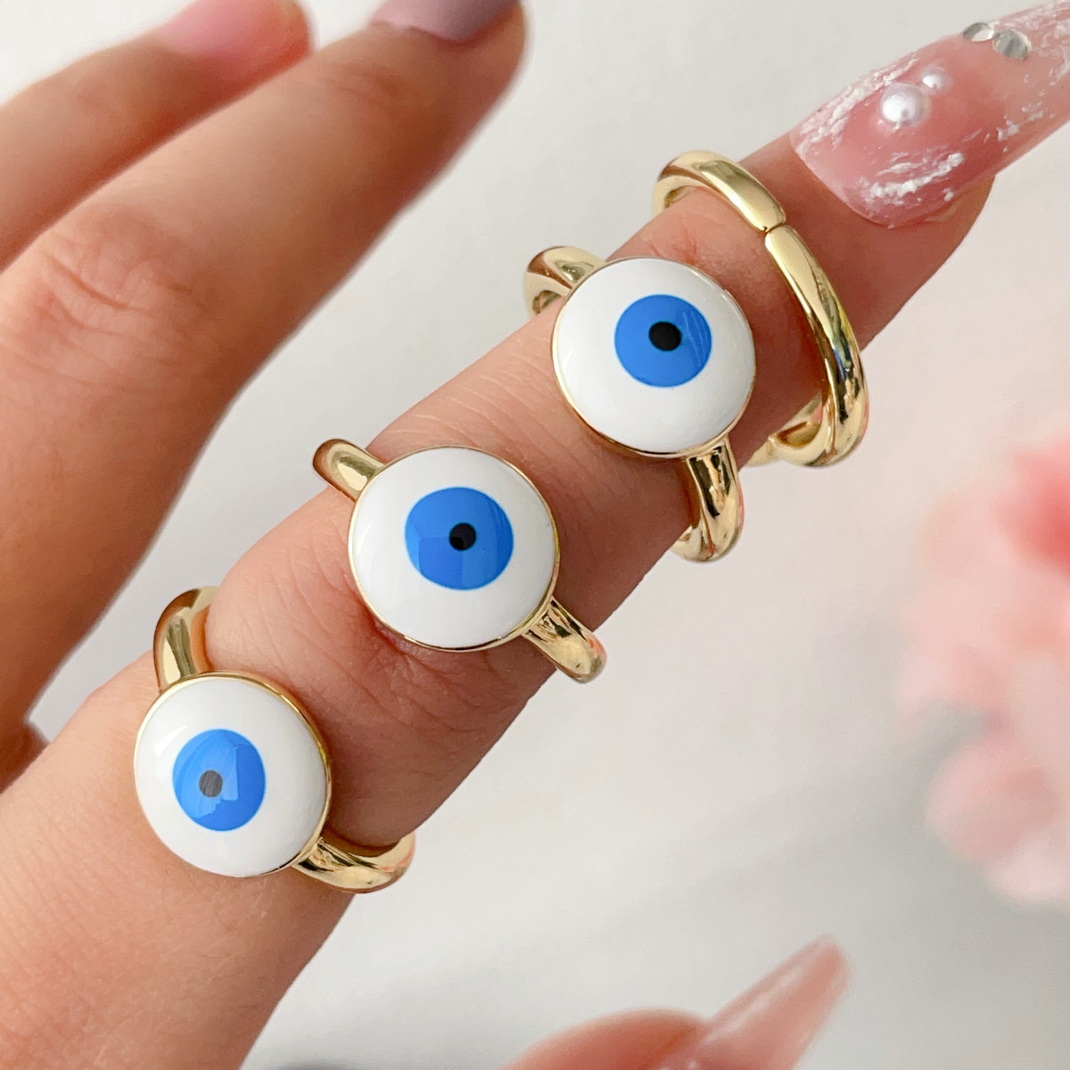 Enamel white evil eye ring