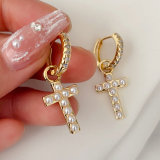 Pearl cross charm earrings