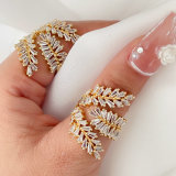 Pave cz leaf ring