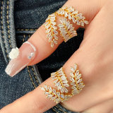 Pave cz leaf ring