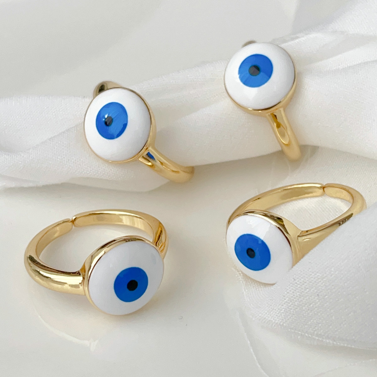 Enamel white evil eye ring