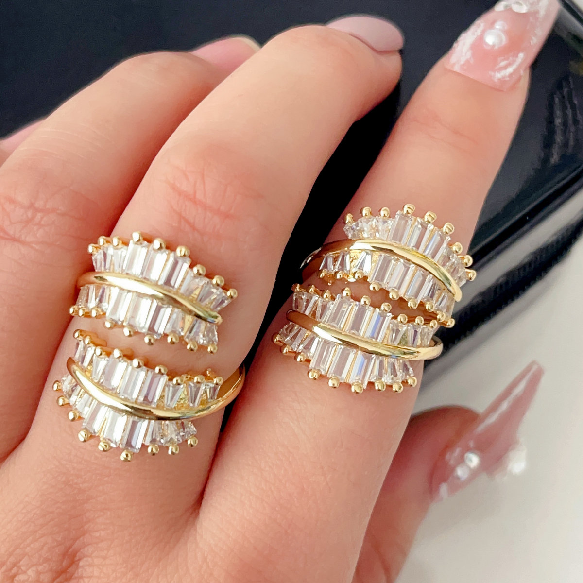 Pave cz leaf ring