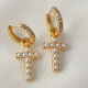 Pearl cross charm earrings