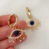 Pave cz blue eye drop earrings