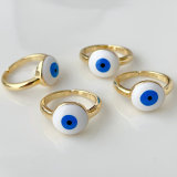 Enamel white evil eye ring