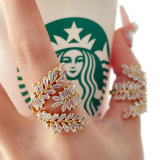 Pave cz leaf ring