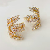Pave cz leaf ring