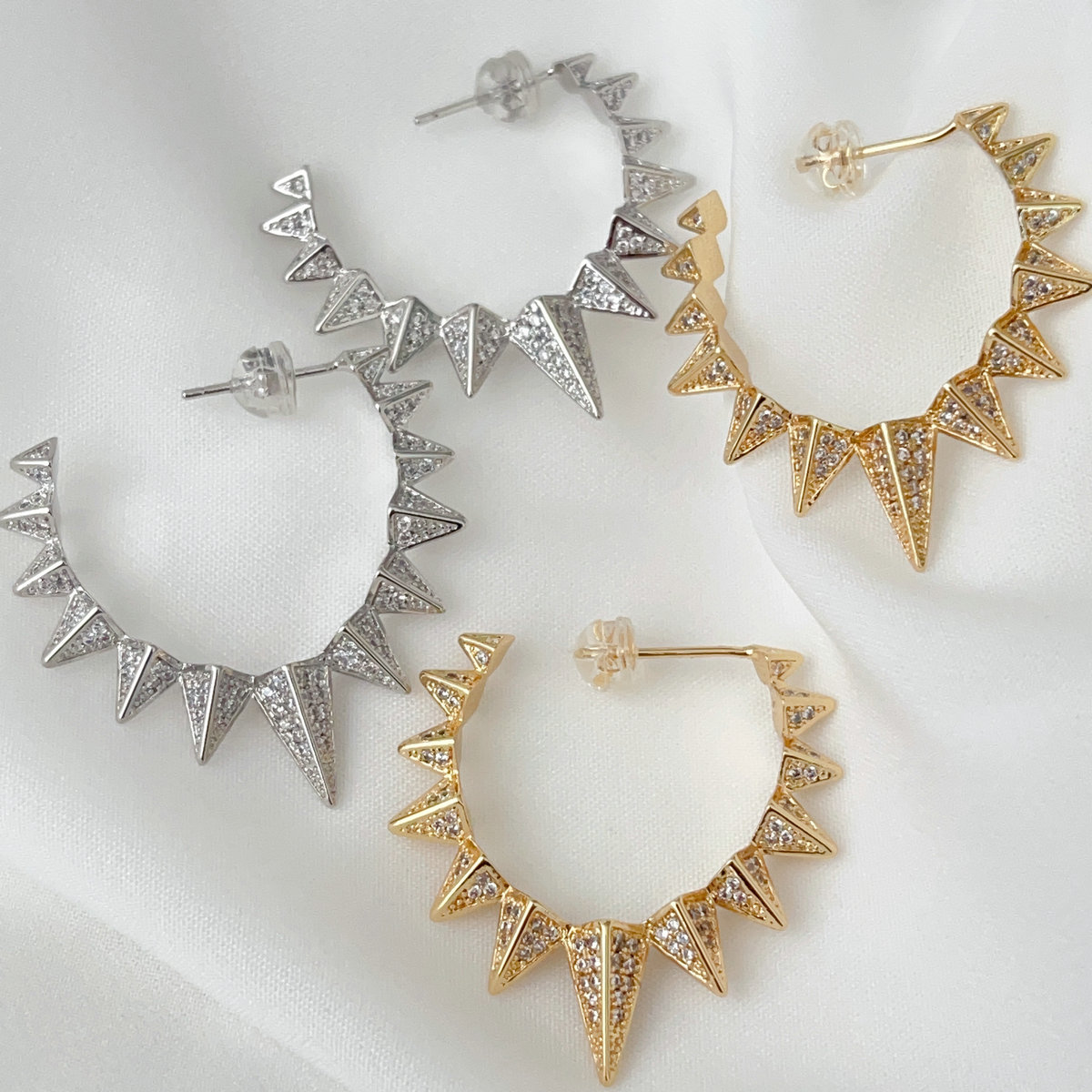 Pave cz awl hoops earrings