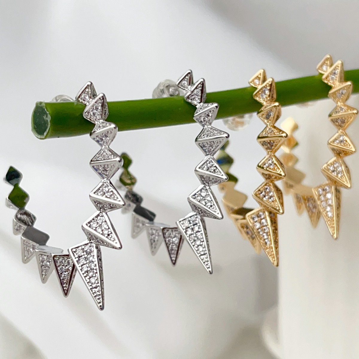 Pave cz awl hoops earrings