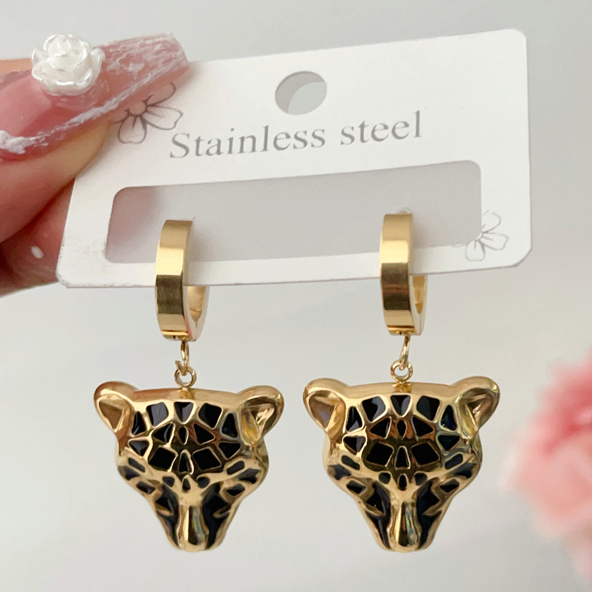 Stainless steel Lion drop earrings