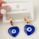 Stainless steel blue evil eye heart drop earrings