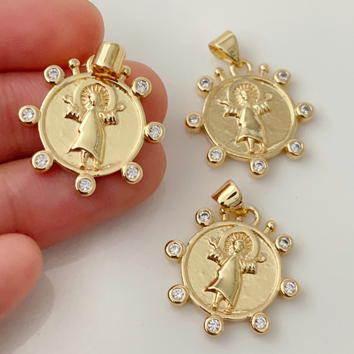 Pave round religious series charm