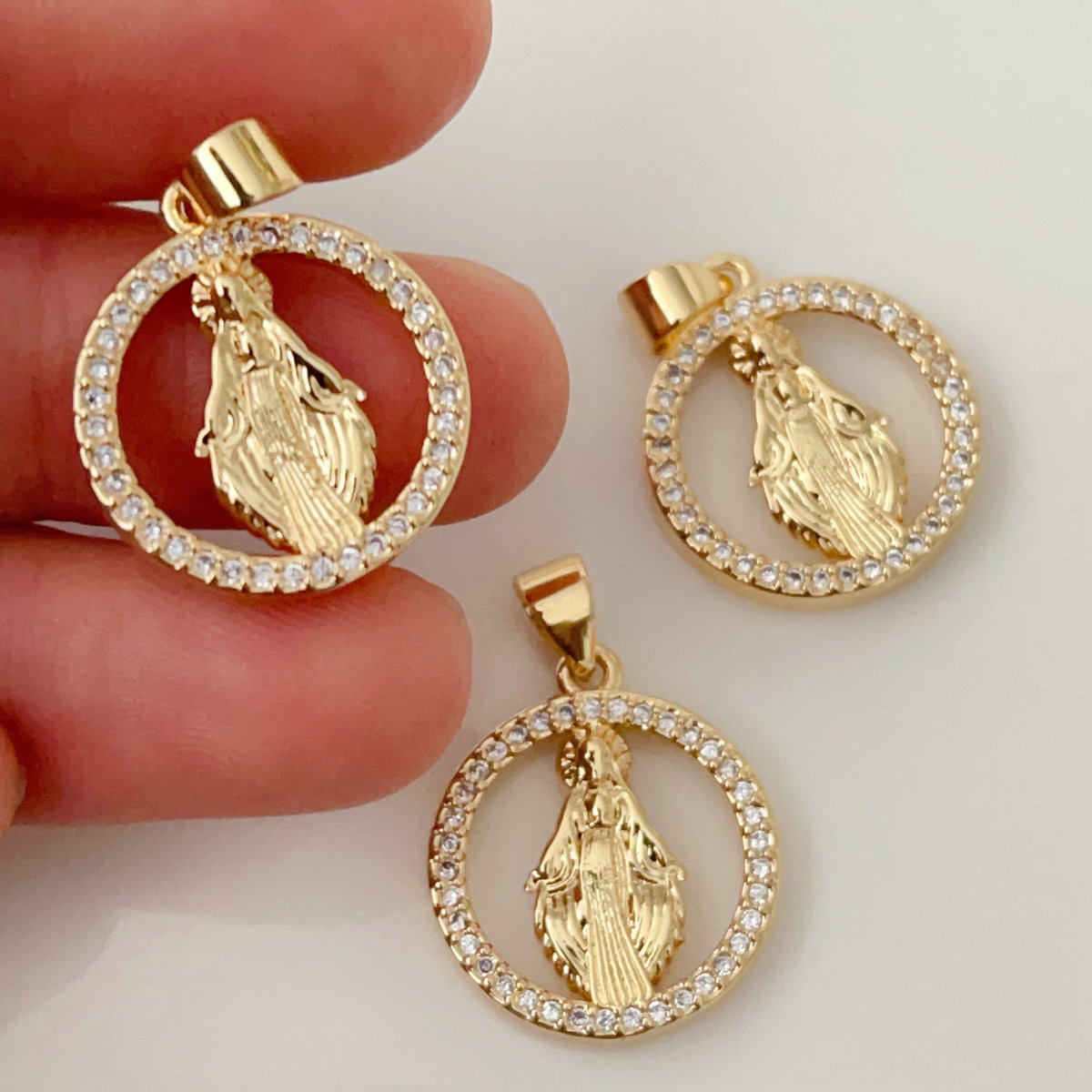Pave round religious series charm