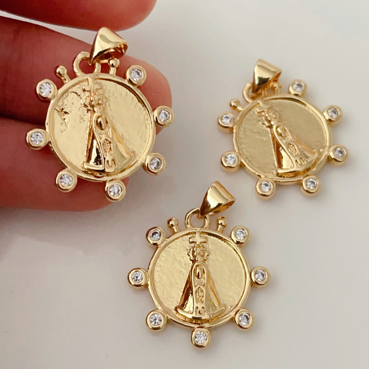 Pave round religious series charm