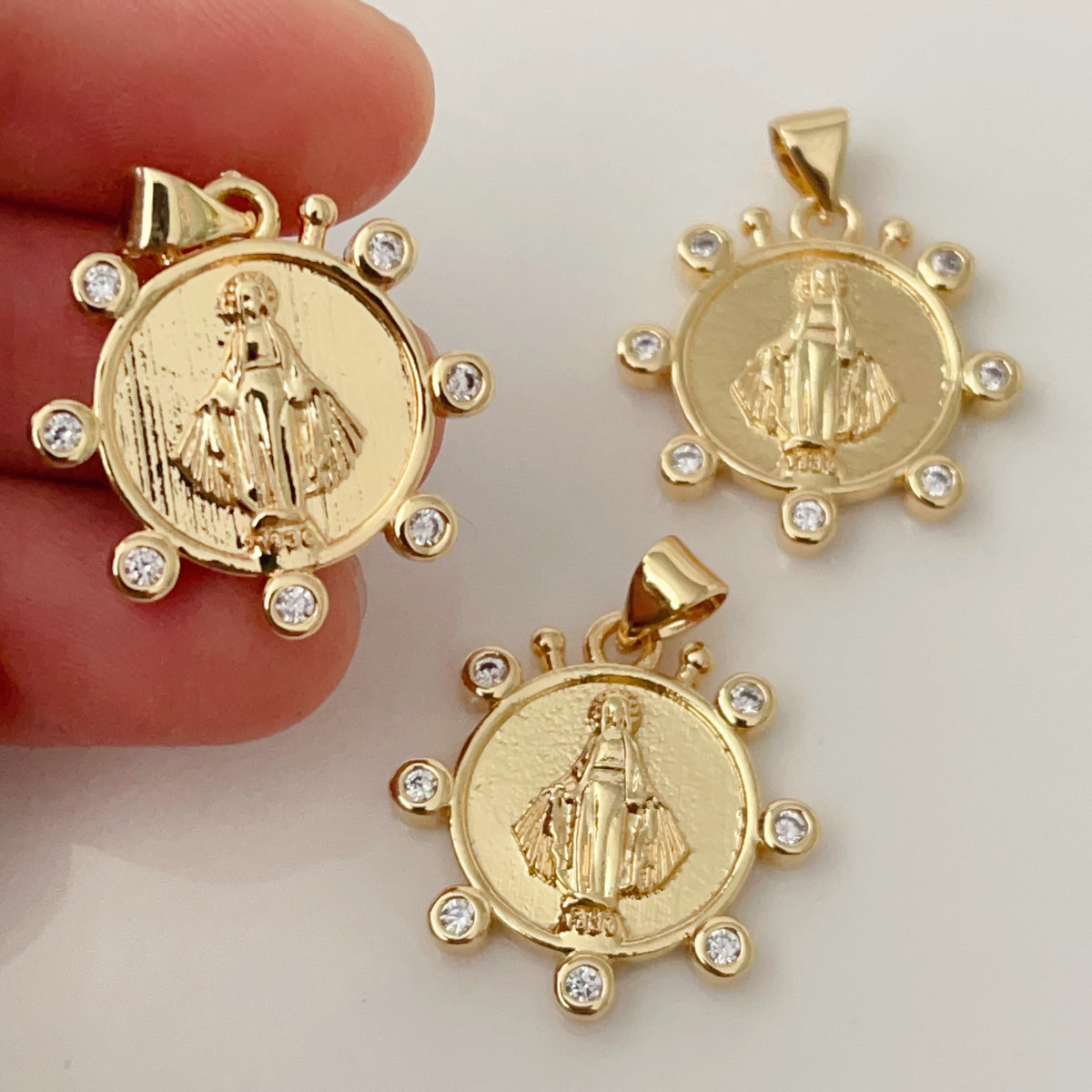 Pave round religious series charm