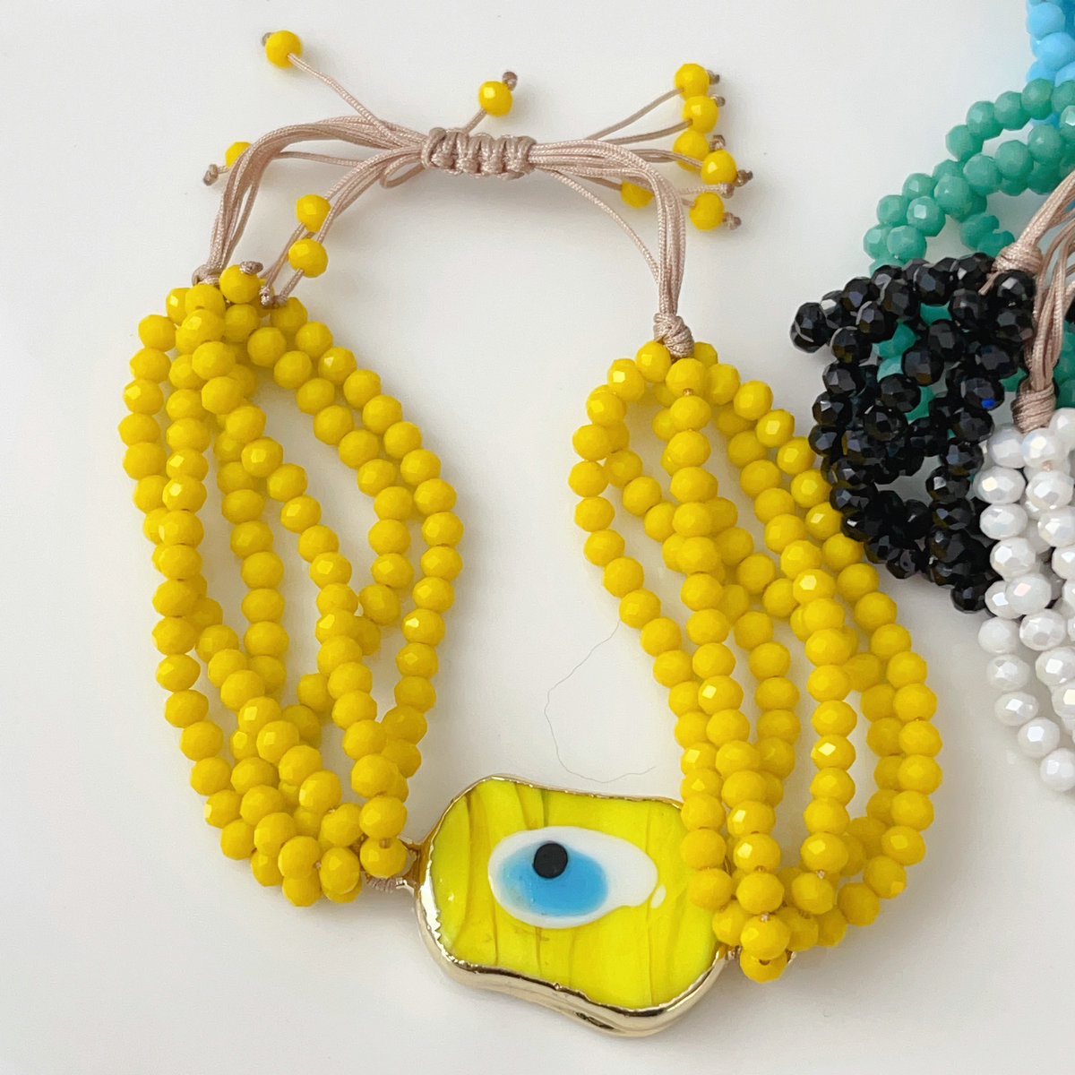 Square evil eye tassel bracelet